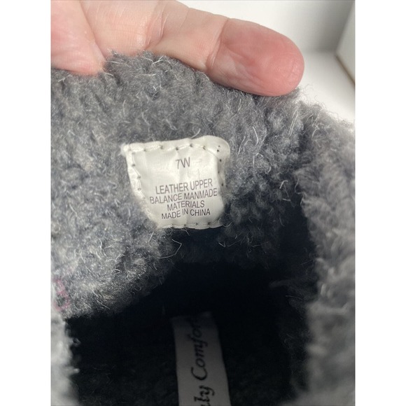 Heavenly Comfort Gray Sherpa Leather Suede Ankle Boots Size 7W Woman’s Booties - Picture 9 of 12